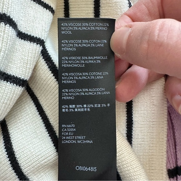 Anthropologie Faye Striped Sweater Pocket Pullover, M Petite, Cream Purple Black - Picture 8 of 10